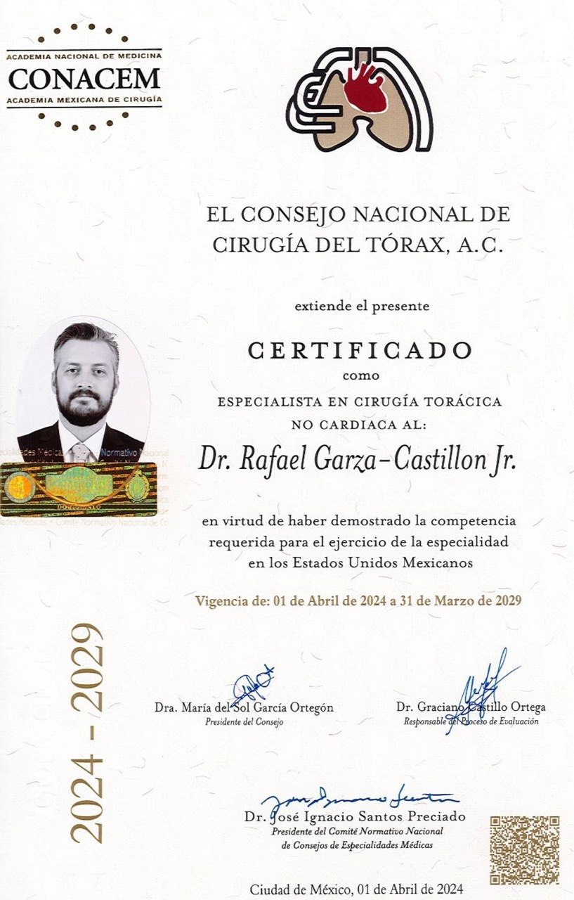 CONACEM thoracic surgery certification